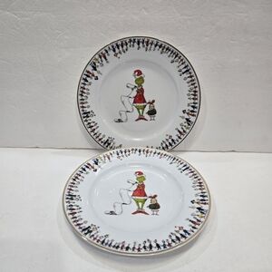 Dr Seuss Grinch Cindy Lou Who Salad Plates Set of 4 Christmas Holiday Gold Rim